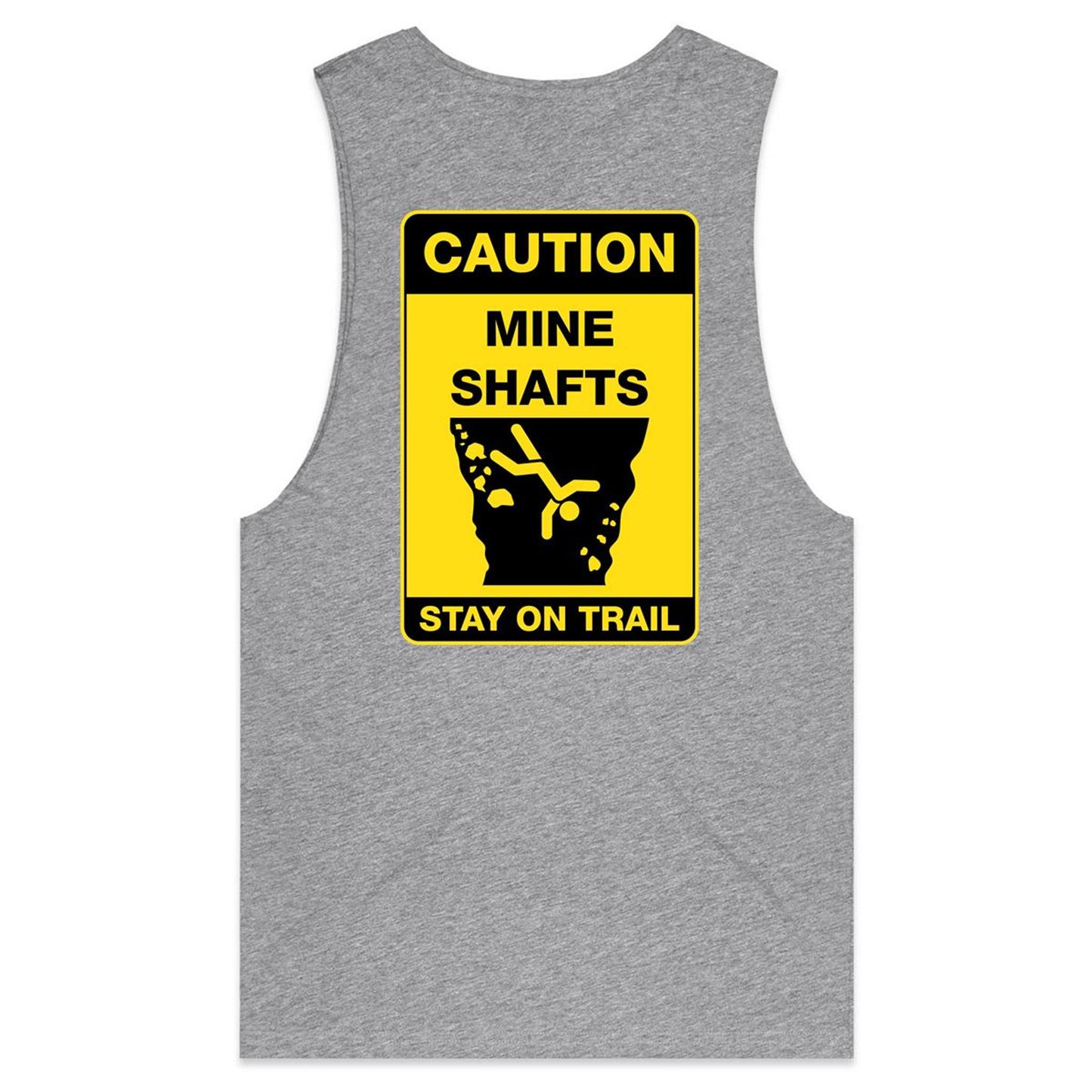 Caution Mine Shafts (AS Colour Barnard - Mens Tank Top Tee) - DESIGN ON BACK ONLY