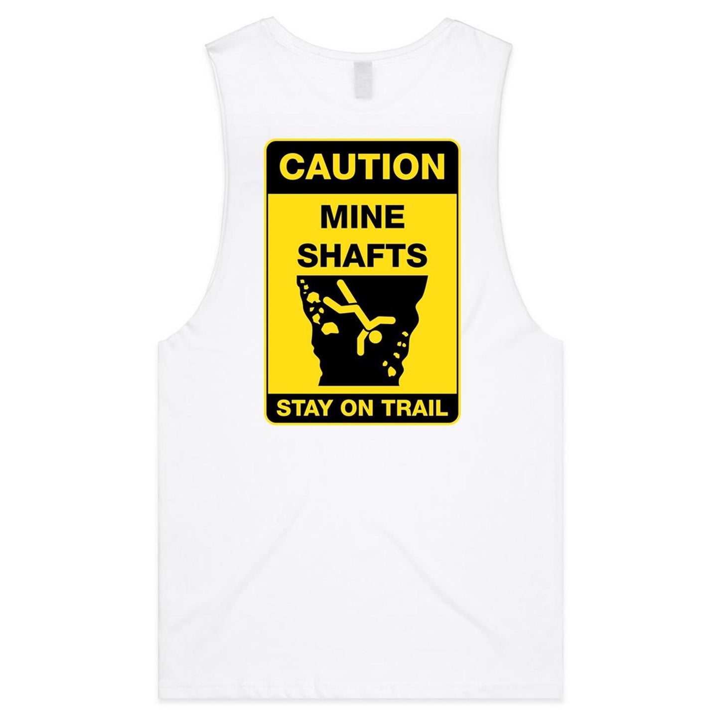 Caution Mine Shafts (AS Colour Barnard - Mens Tank Top Tee) - DESIGN ON BACK ONLY