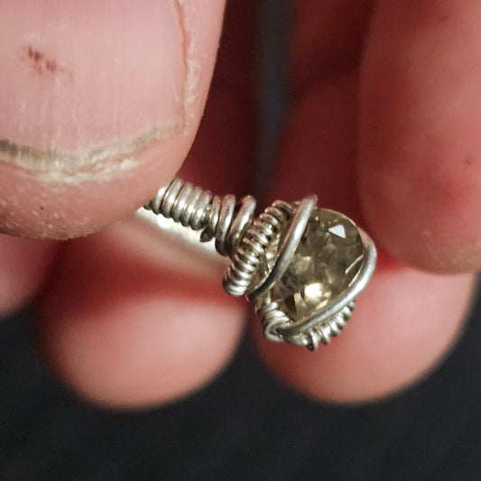 .925 Silver & Smokie Quartz Wire wrapped ring (size 9)