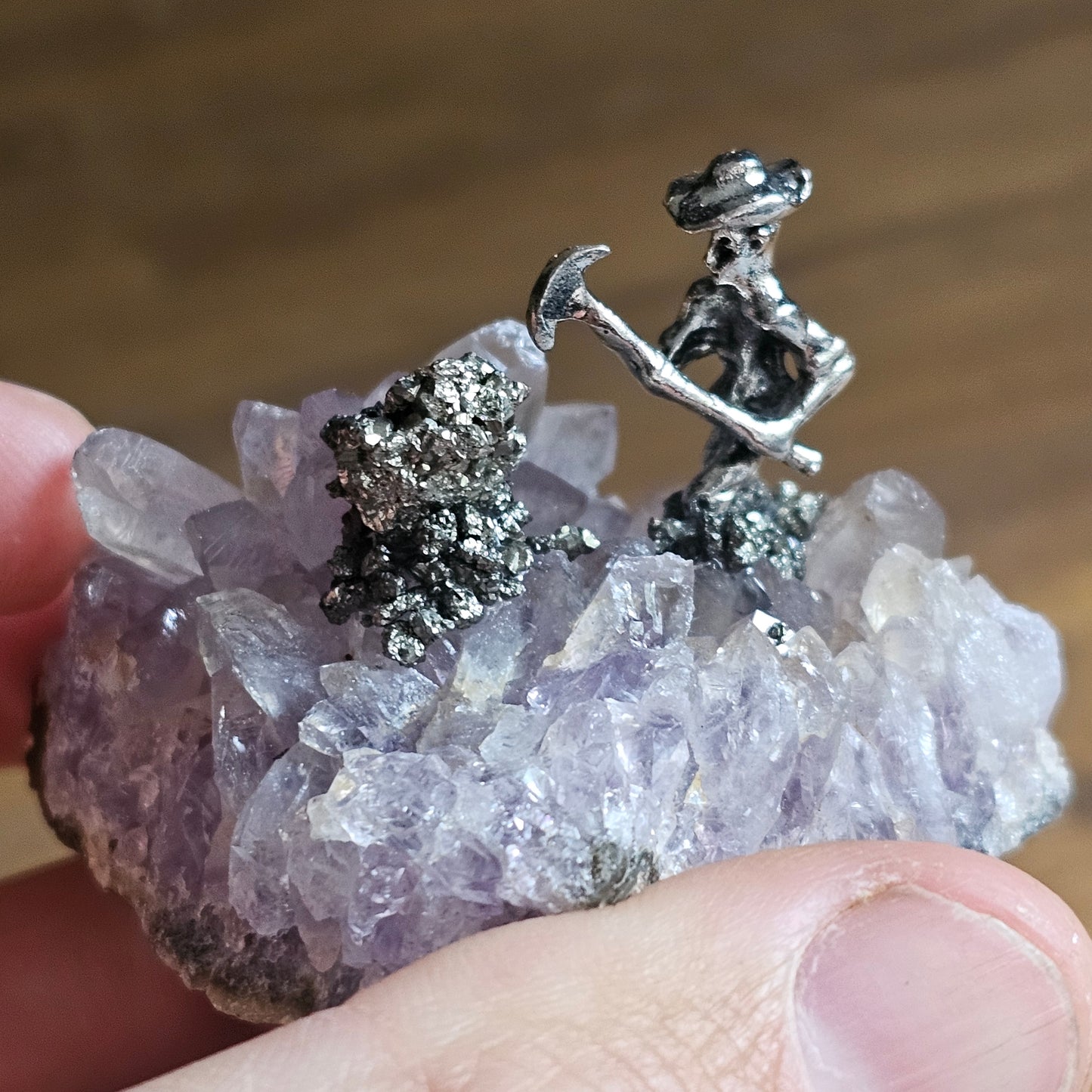 Amythest & Pyrite Mining Statue