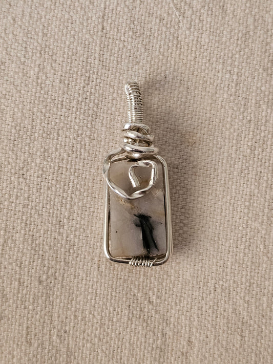 Tourmaline inclusion in quartz 925 silver - necklace pendant