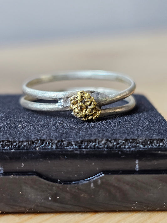 Natural Gold Nugget Ring on 925 silver
