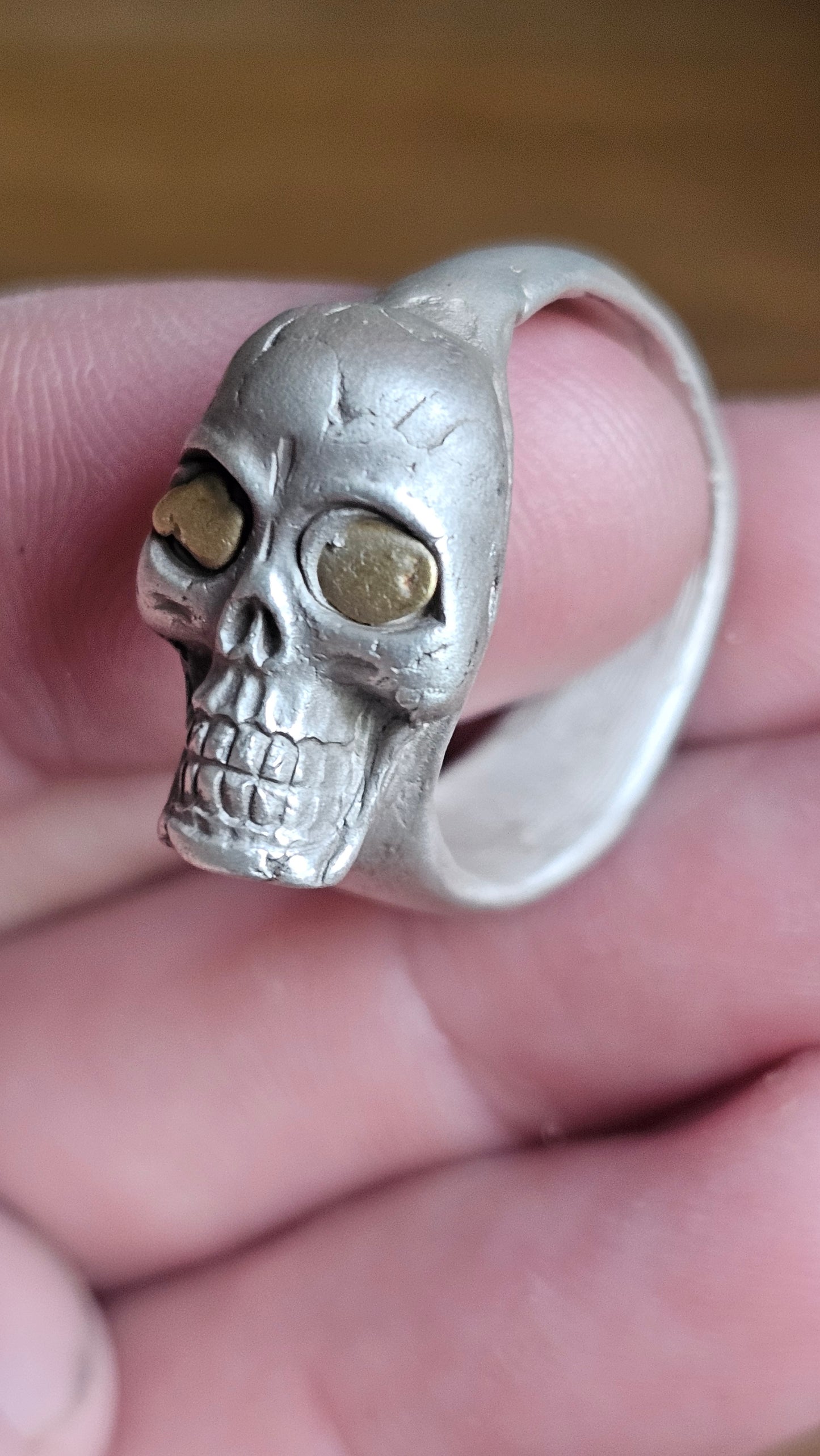 .999 Silver Skull and Gold Nugget Ring