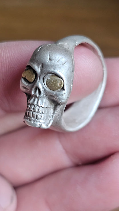 .999 Silver Skull and Gold Nugget Ring