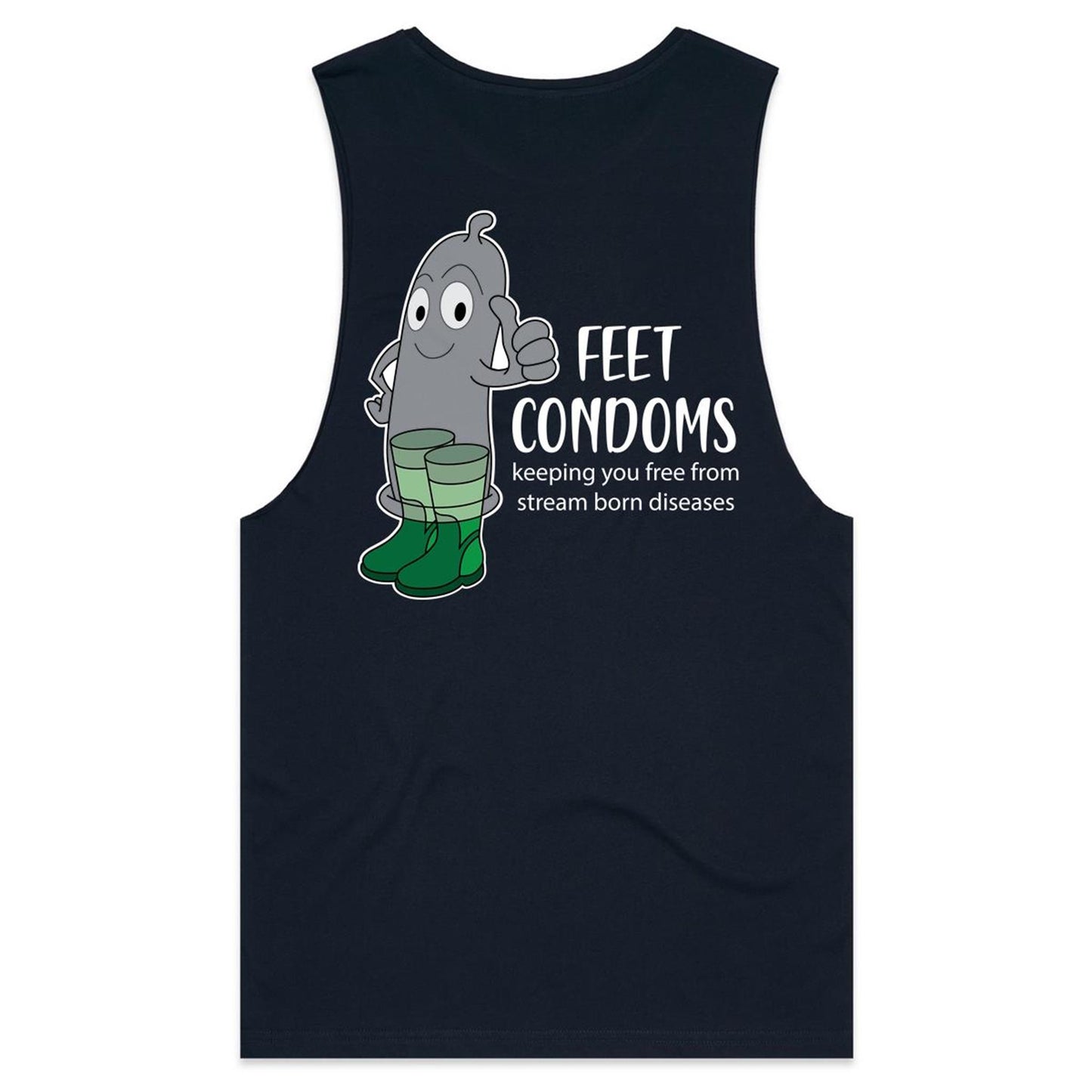 Feet Condoms (AS Colour Barnard - Mens Tank Top Tee) - DESIGN ON BACK ONLY