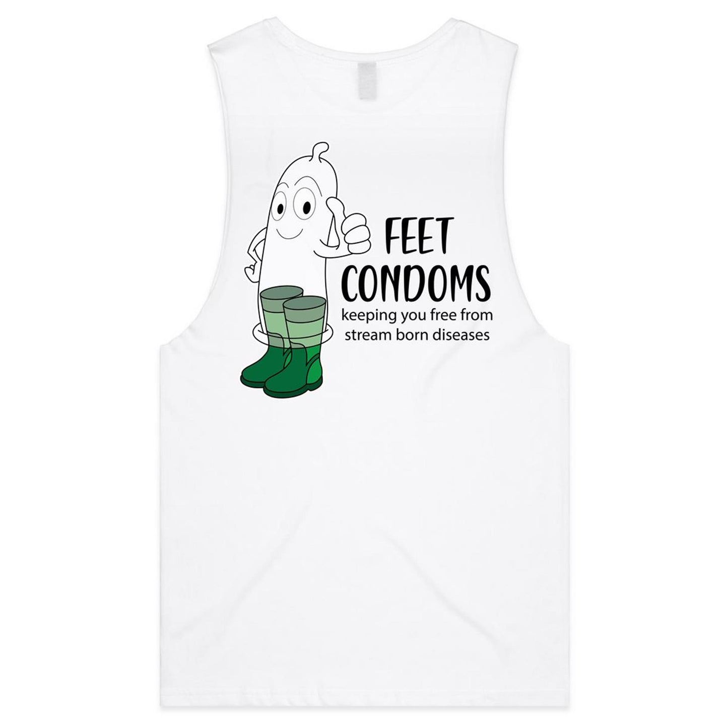 Feet Condoms (AS Colour Barnard - Mens Tank Top Tee) - DESIGN ON BACK ONLY