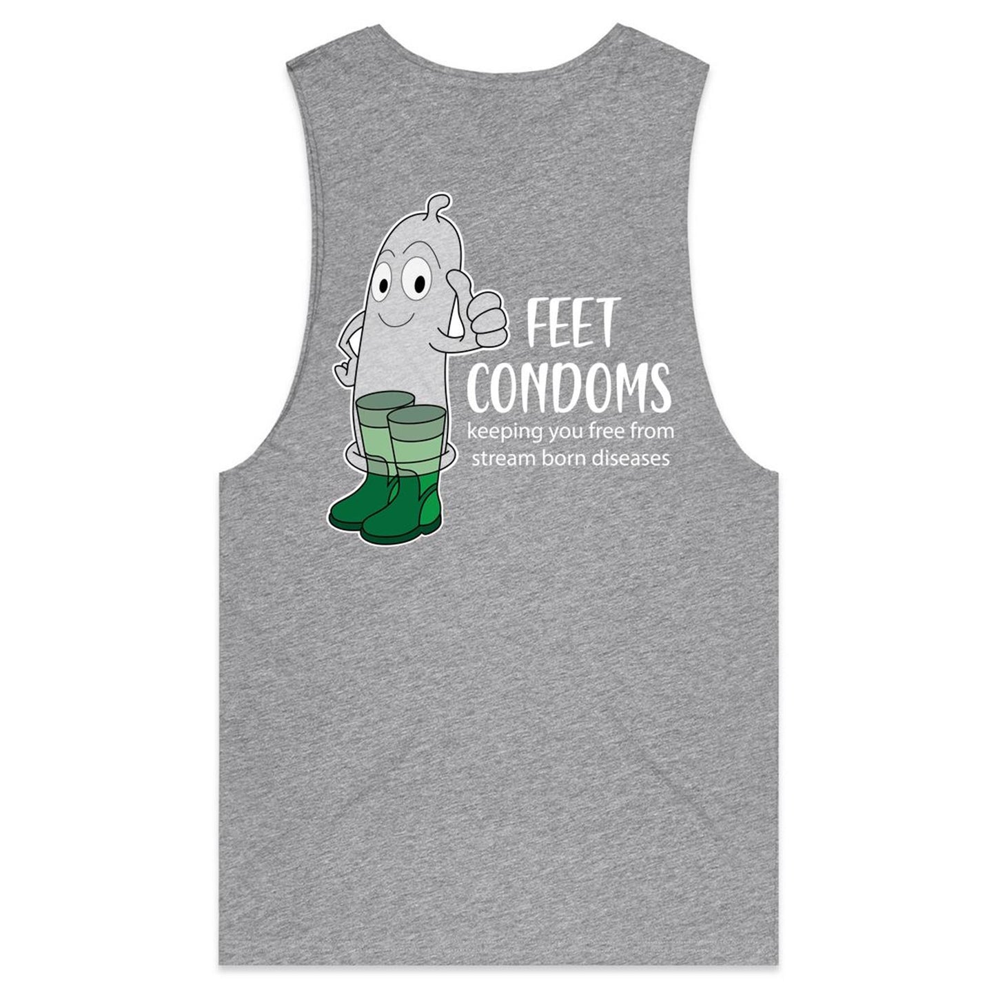 Feet Condoms (AS Colour Barnard - Mens Tank Top Tee) - DESIGN ON BACK ONLY