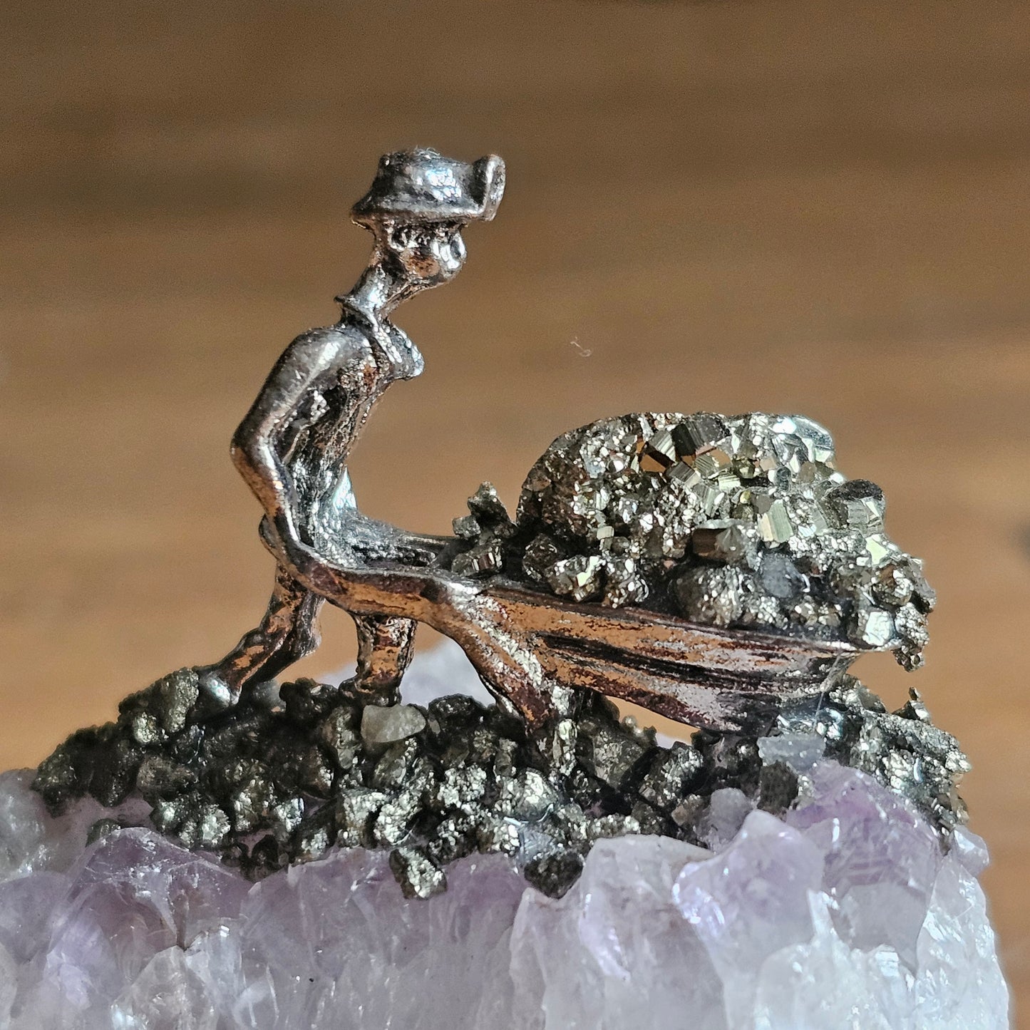 Amythest and Pyrite Mining Statue