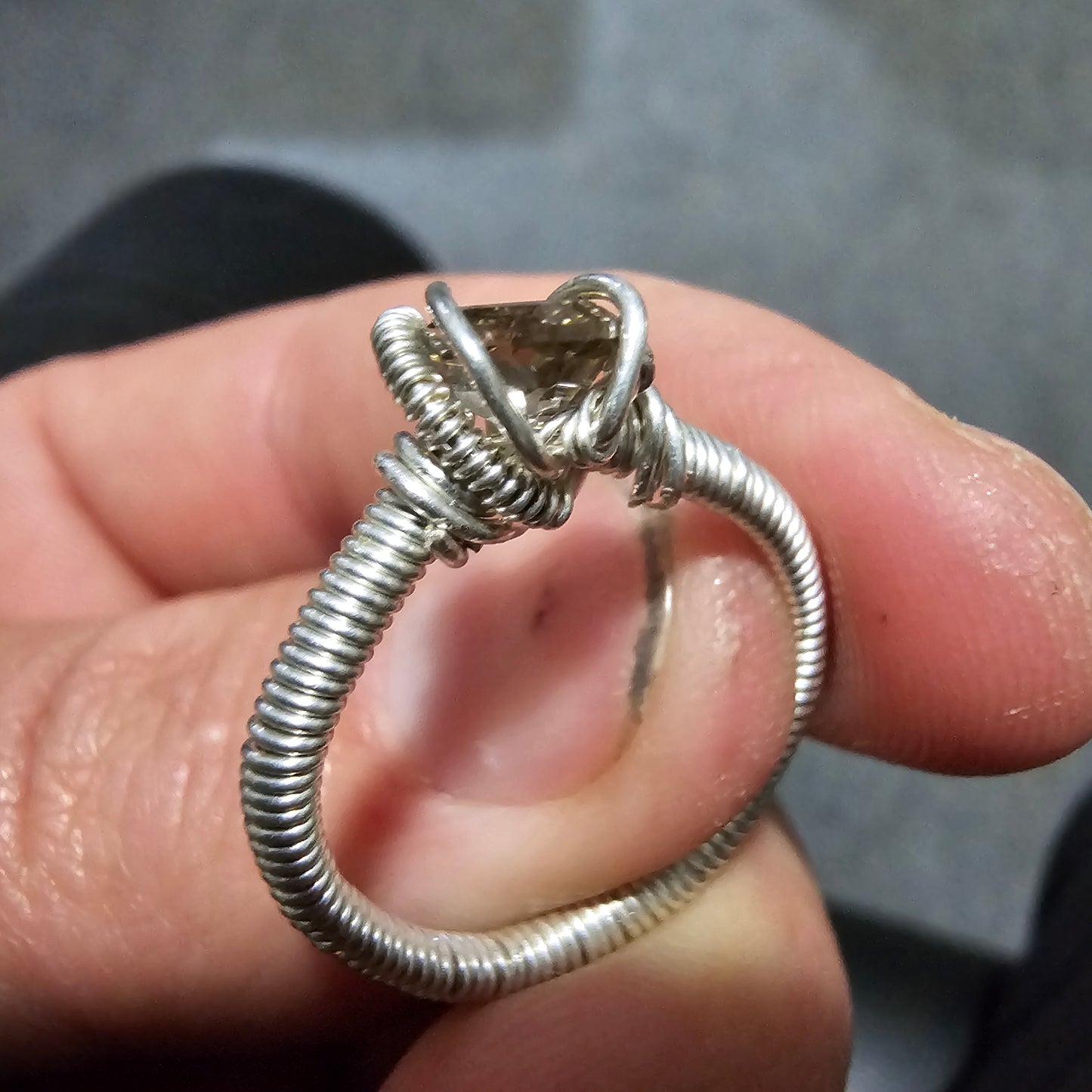 .925 Silver & Smokie Quartz Wire wrapped ring (size 9)