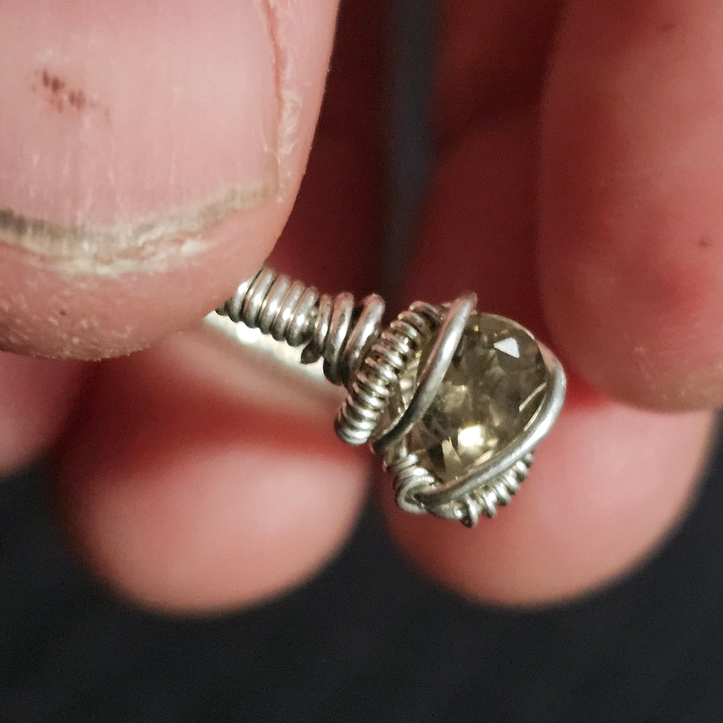 .925 Silver & Smokie Quartz Wire wrapped ring (size 9)