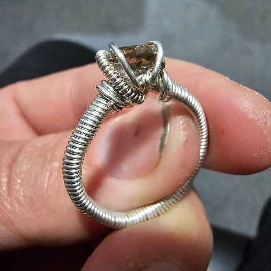 .925 Silver & Smokie Quartz Wire wrapped ring (size 9)