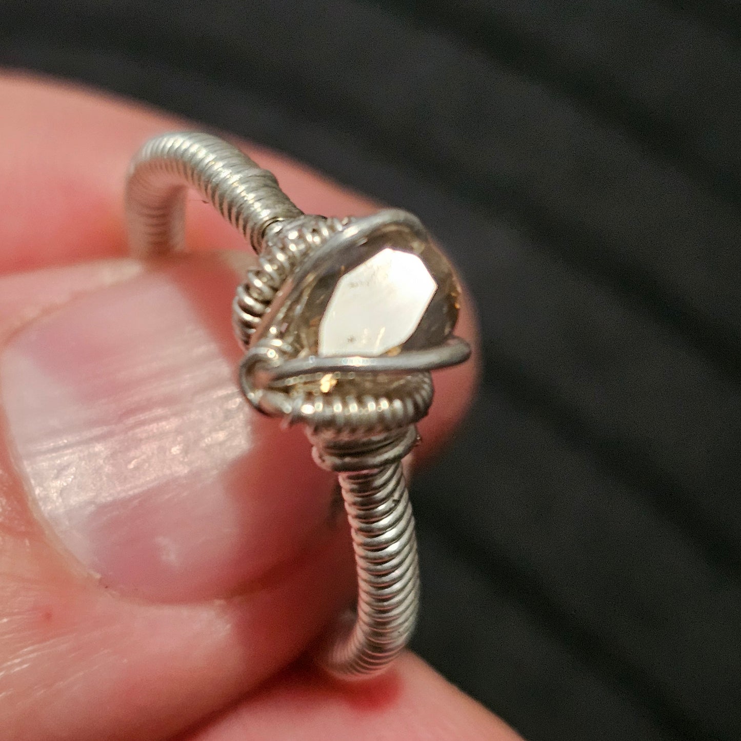 .925 Silver & Smokie Quartz Wire wrapped ring (size 9)