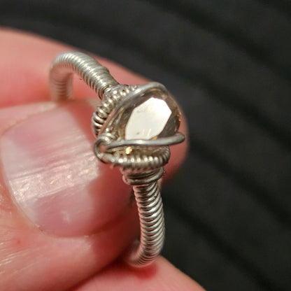 .925 Silver & Smokie Quartz Wire wrapped ring (size 9)