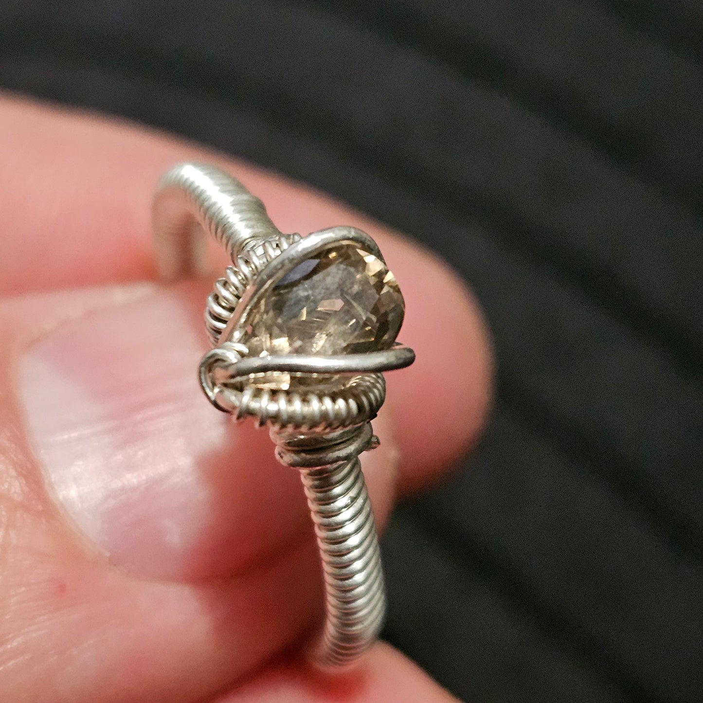 .925 Silver & Smokie Quartz Wire wrapped ring (size 9)