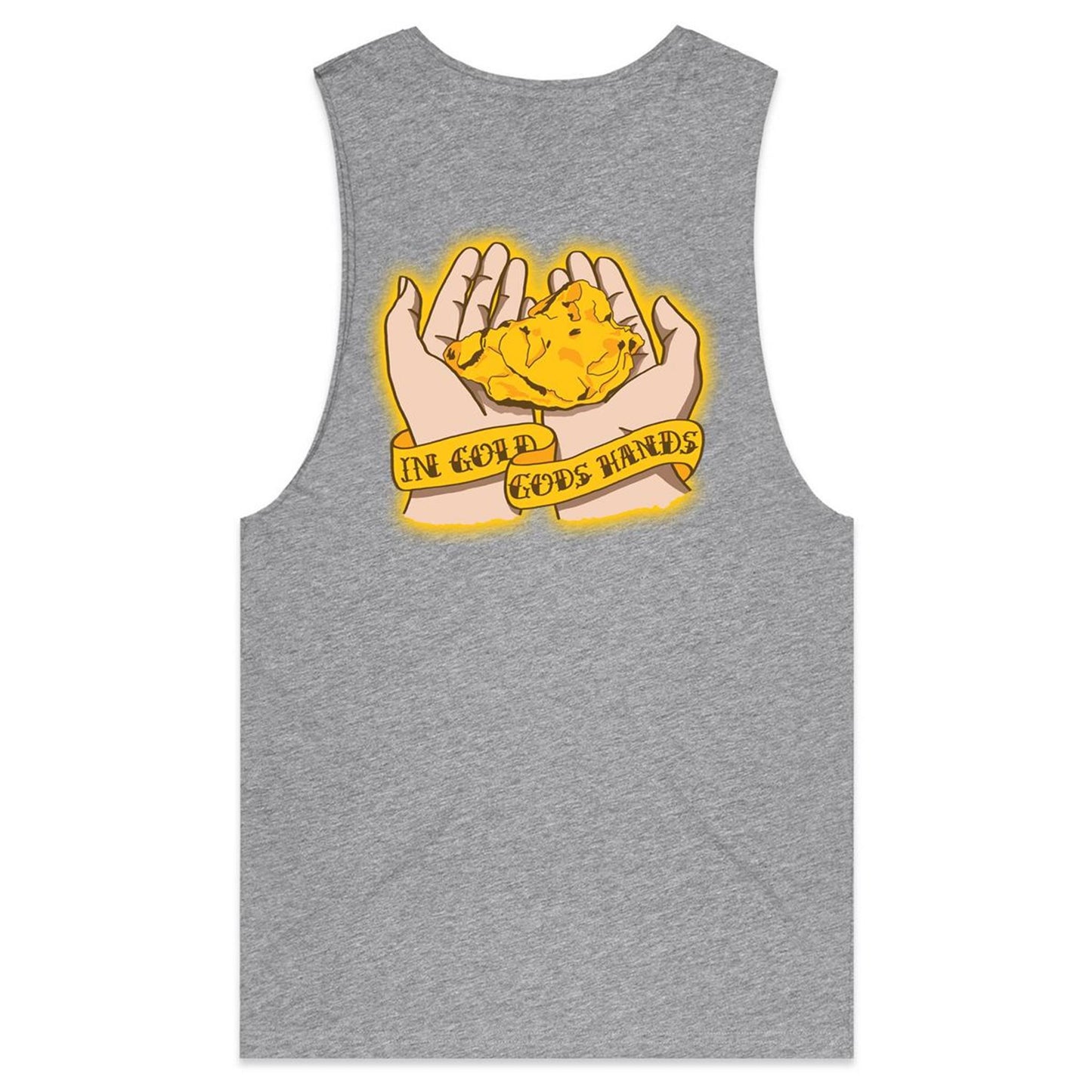 In Gold Gods Hands (AS Colour Barnard - Mens Tank Top Tee) - DESIGN ON BACK ONLY