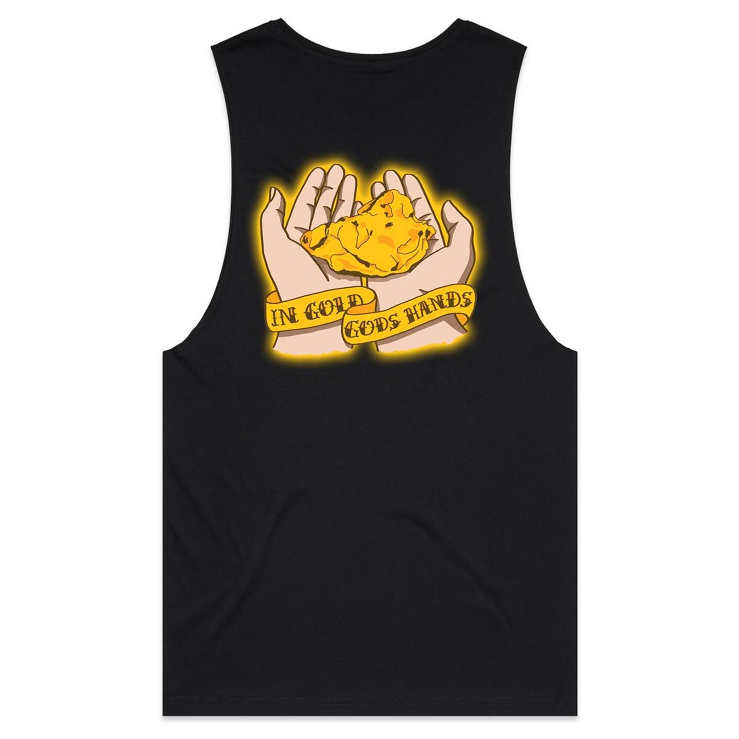 In Gold Gods Hands (AS Colour Barnard - Mens Tank Top Tee) - DESIGN ON BACK ONLY